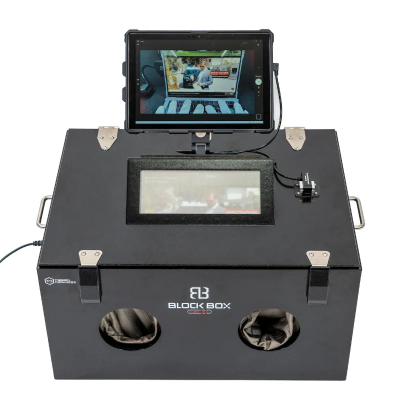MOS Equipment Mission Darkness BlockBox Lab XL with Mounted Webcam and Tablet, chamber with external mounted screen and internal camera setu
