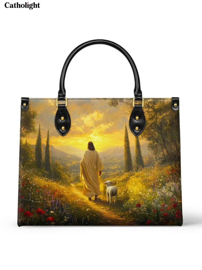 Catholight Divine Light and Love Leather Bag with Jesus as Good Shepherd