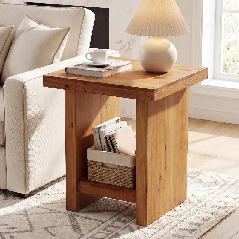Tribesigns 19.6 inch solid wood end table with thick fir top and open shelf