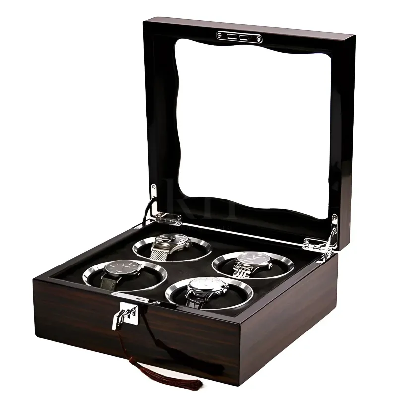 Rotation Horlogère boîte à montre Le Carré Prestige, piano lacquer 4-watch case with glass lid