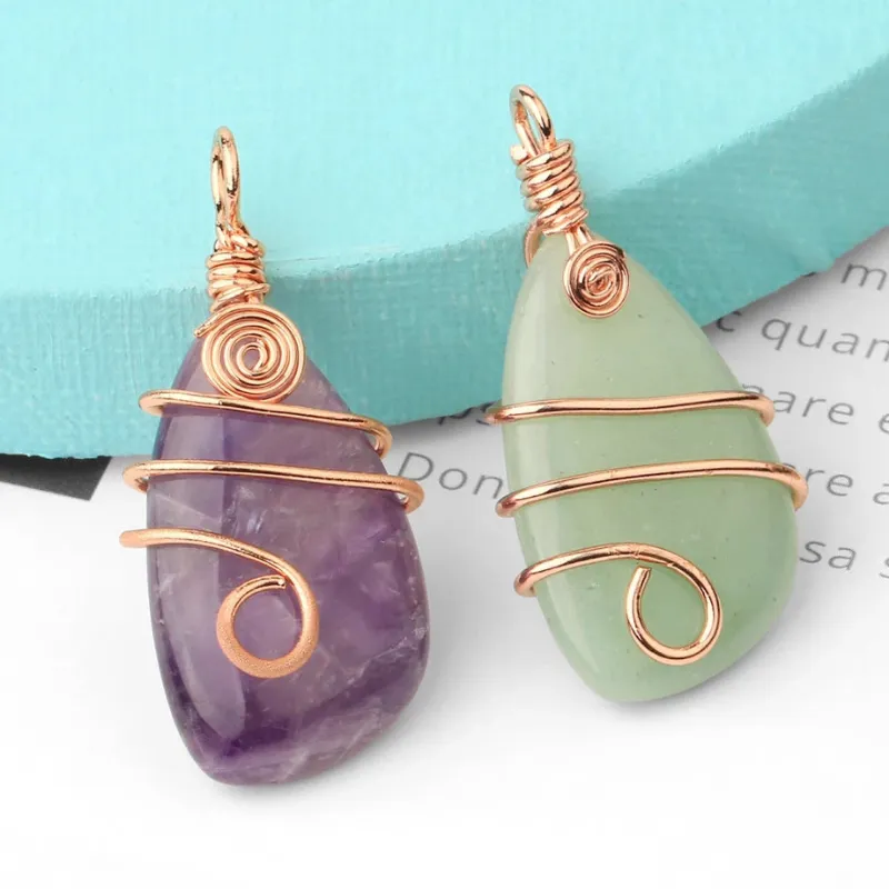 Turix Life Journey Wrapped Crystal Necklace with spiral wire wrapped stone pendant