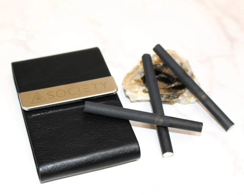 Society's Plant Leather Joint Holder, brown leather case for storing hemp pre-rolls