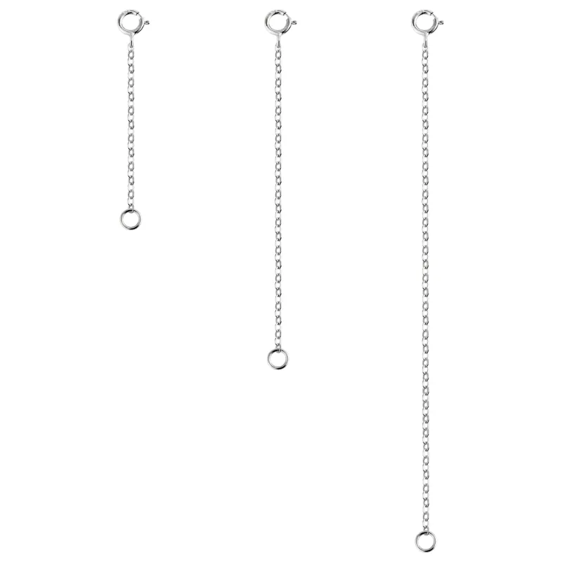 Alexcraft Silver Necklace Extender Chain Set showing three different length extender chains