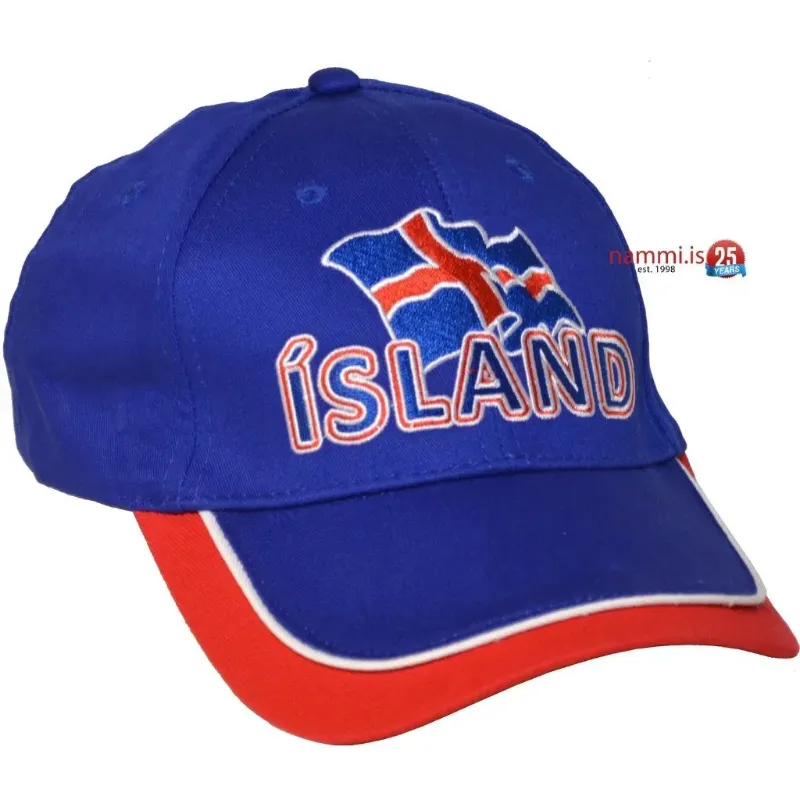 Nammi Cap Icelandic Flag / Blue no.4 showing blue baseball cap with Icelandic flag emblem
