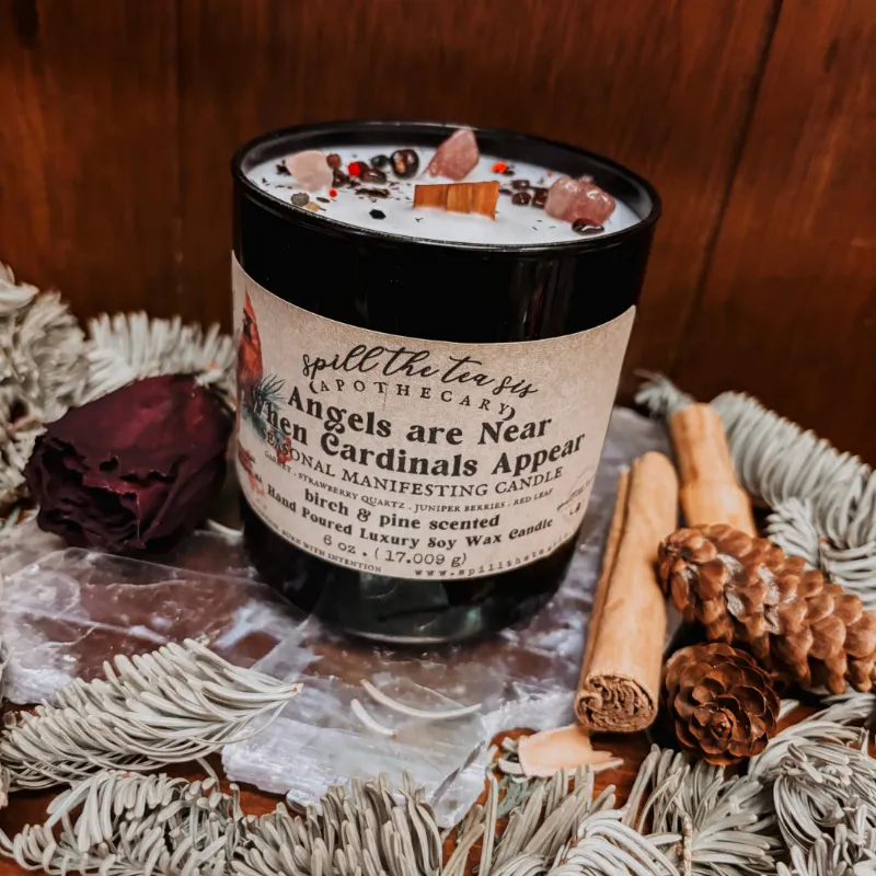 Spirit Nest Angels Are Near When Cardinals Appear soy wax candle with cardinal theme