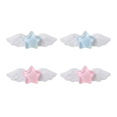 Shoptery Decora Angel Wing Star Hair Clips Set Pink Blue Kawaii 4pc, winged star clips in pink and blue