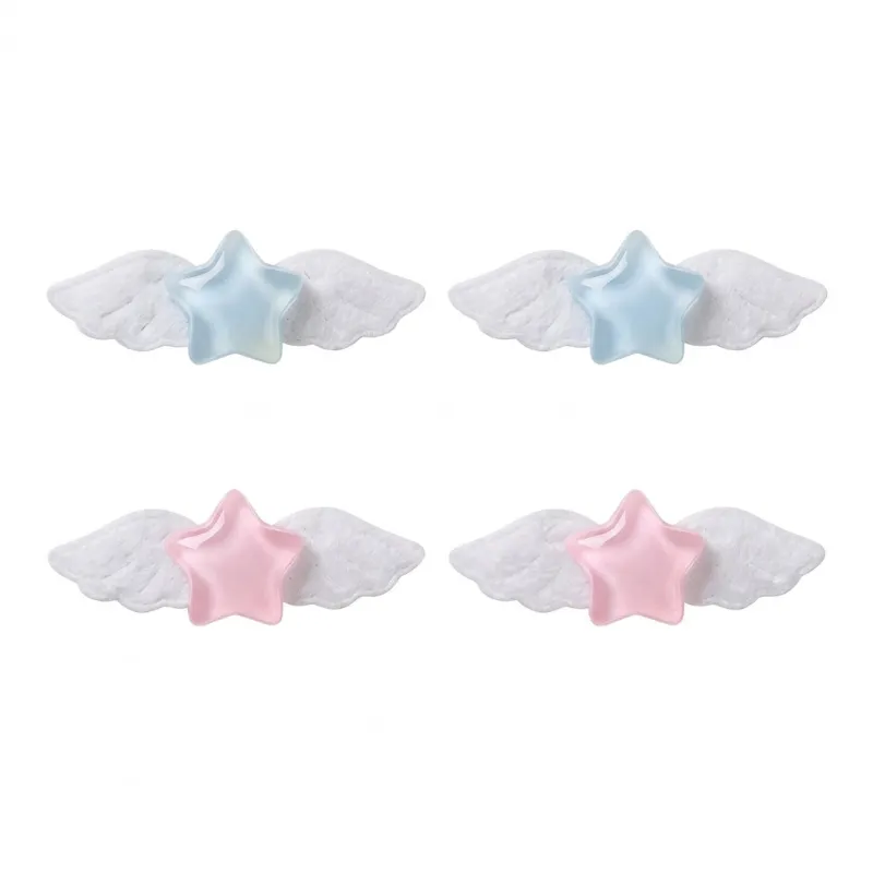 Shoptery Decora Angel Wing Star Hair Clips Set Pink Blue Kawaii 4pc, winged star clips in pink and blue
