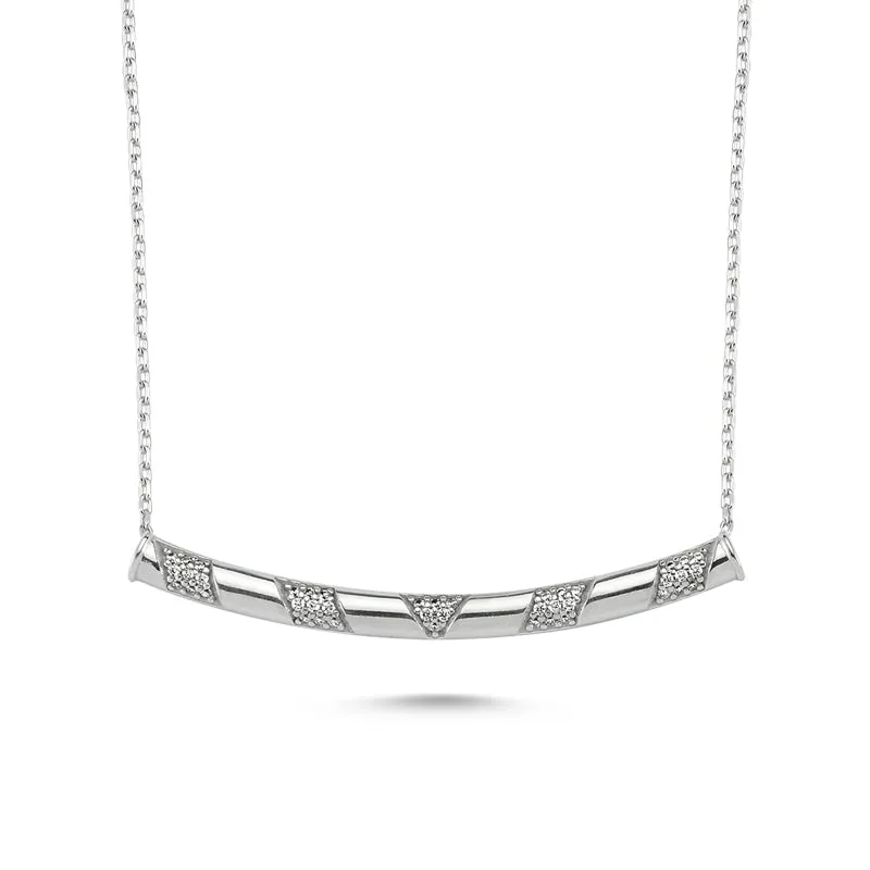 Amorium Jewelry Dainty Chevron Tube Necklace Pendant in Silver showing V-shaped tube pendant on chain