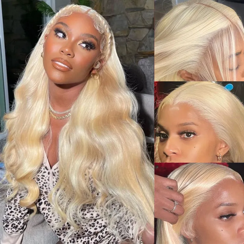 Megalook 13x4 Lace Frontal 613 Blonde Ombre Body Wave Wig with invisible knots