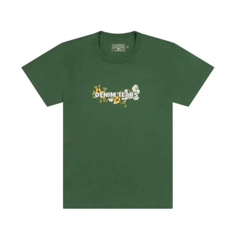 AfewVibe Denim Tears Logo Tee Green front view on model