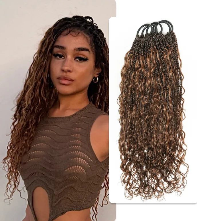 Jaliza 18 inch Ombre Brown Human Hair Deep Wave Crochet Boho Braids showing textured curls