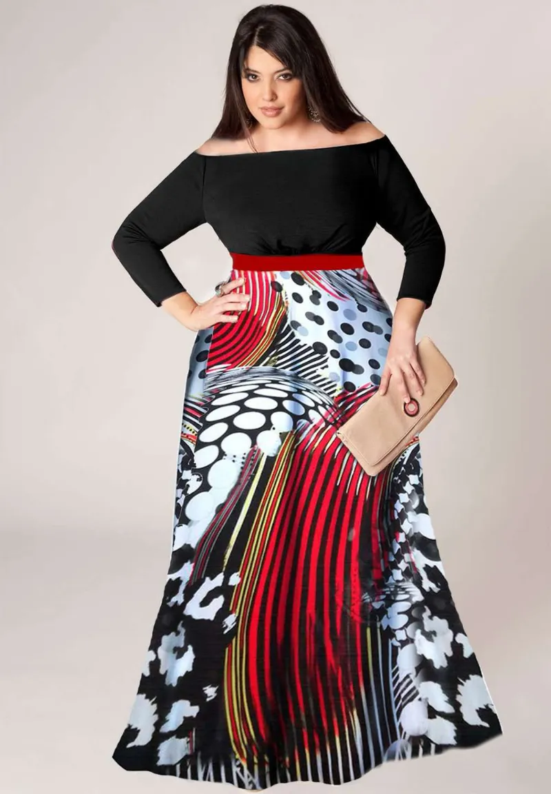 IGIGI Vivienne Plus Size Print Dress (Made To Order) in black red and white abstract print