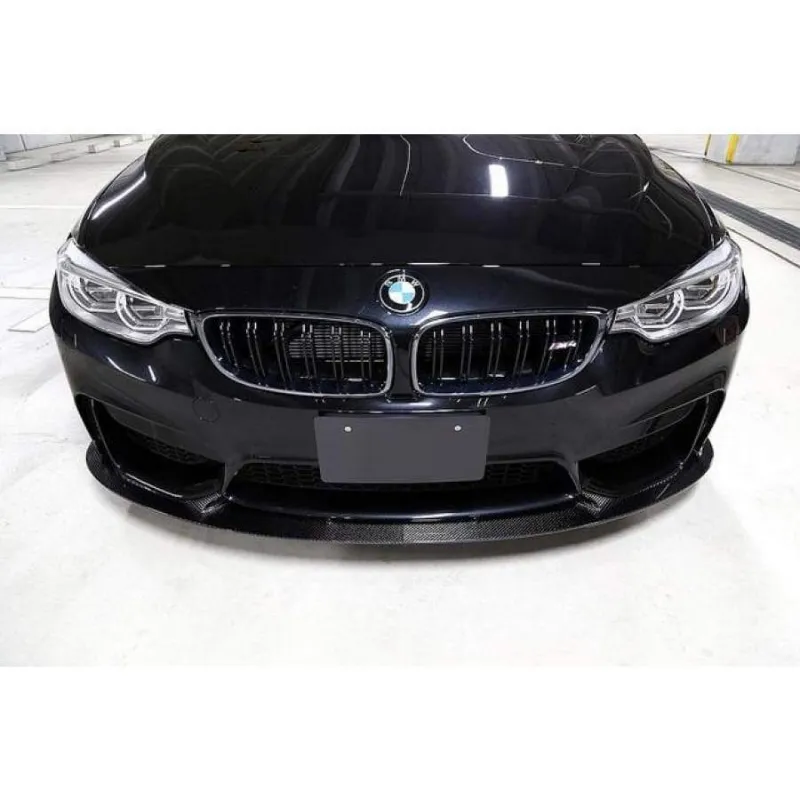 Twenty Two Tuning 3D Carbon Fiber Front Lip Spoiler compatible with BMW M3/M4 F80/F82/F83 shown in gloss carbon