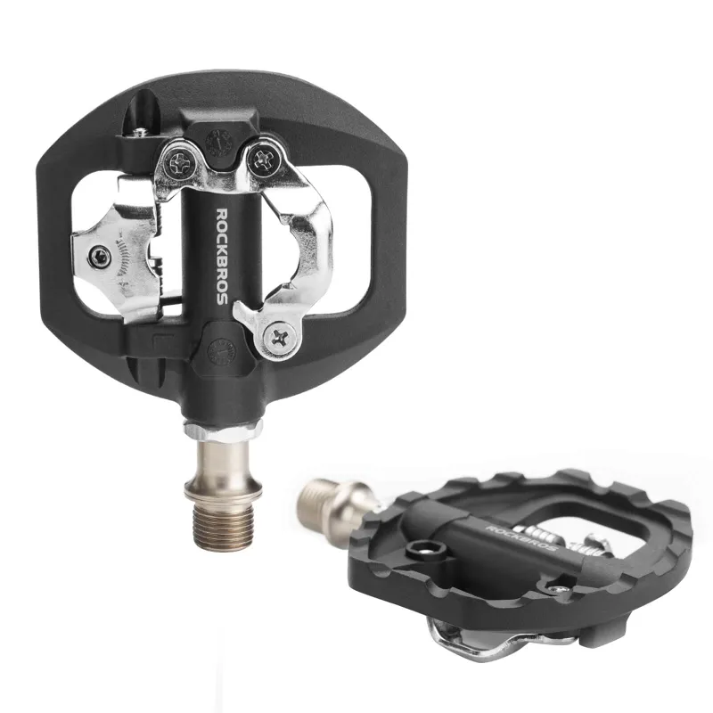 RockBros US Dual Platform MTB Pedals, hybrid clipless and flat bike pedals with nylon body