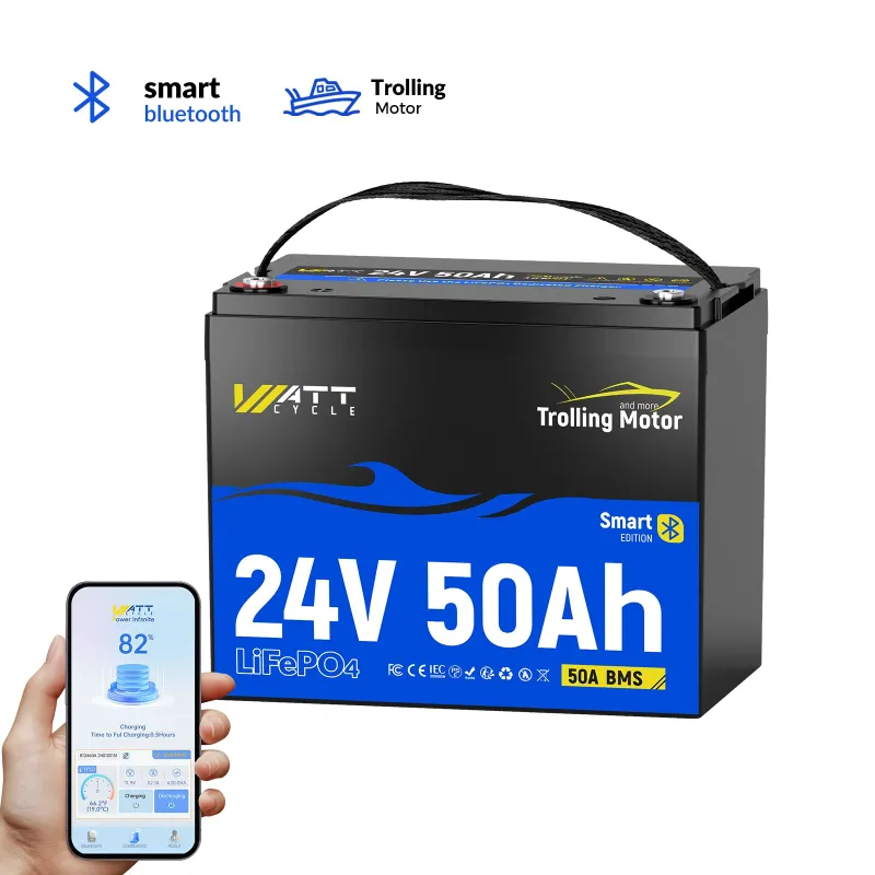 WattCycle 24V 50Ah TM Bluetooth LiFePO4 Battery for marine trolling motors with waterproof casing