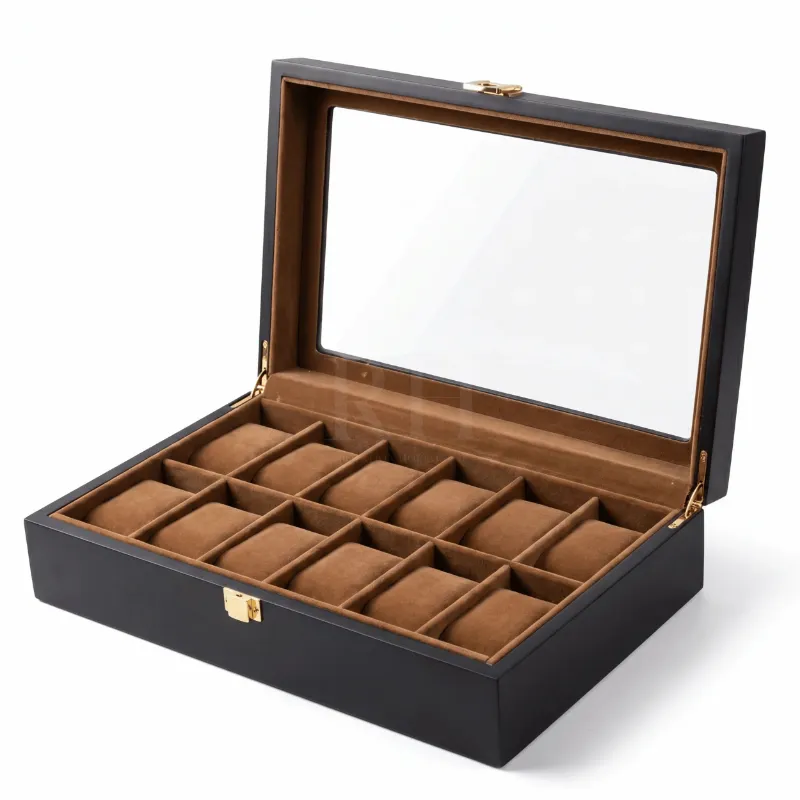 Rotation Horlogère Boîte de rangement montre de Luxe Noir, black 12-watch display case with velvet cushions