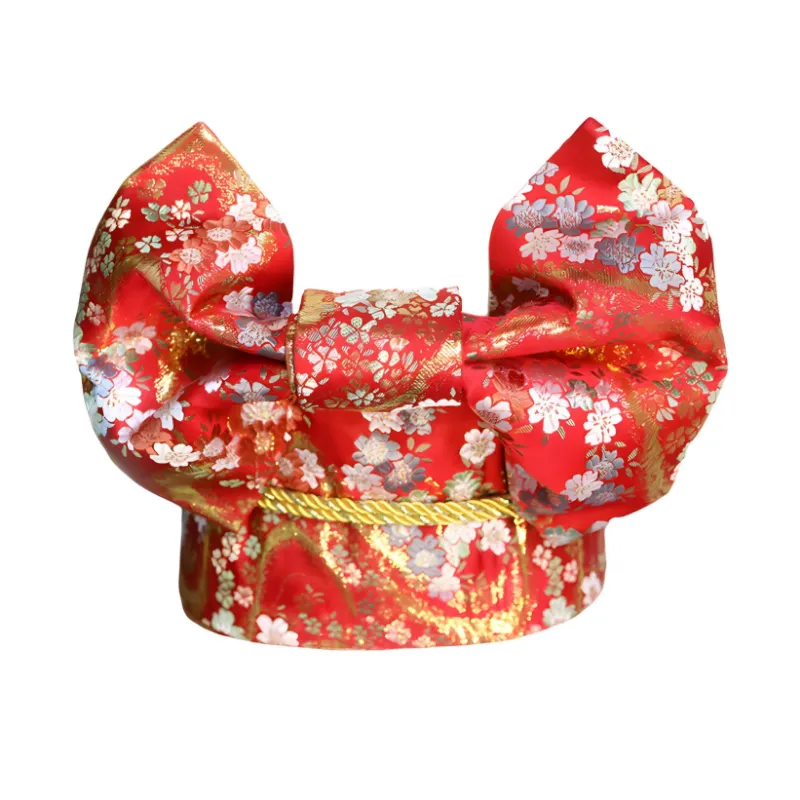 Foxtume Premium Red Pre-Tied Obi Yukata Waistband in red satin with traditional pattern