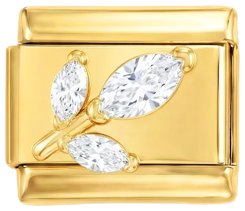 Charms Official 3 Crystals Rose on Gold charm with three clear crystal accents