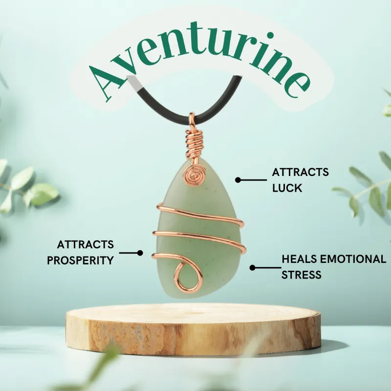 Turix Green Aventurine Life Journey Wrapped Necklace showing wire-wrapped green crystal pendant