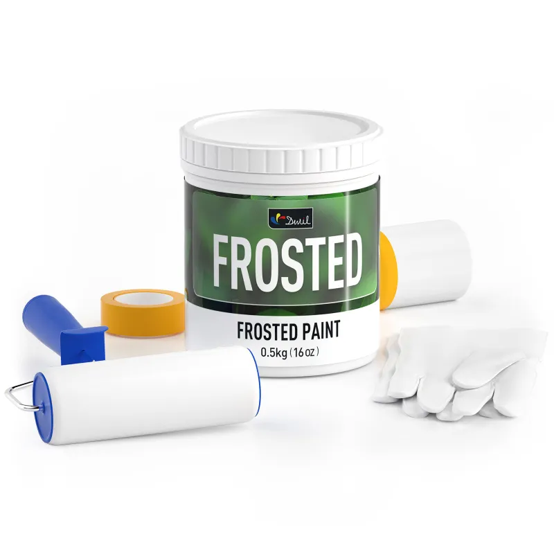 DWIL Paint Water-Based Frosted Glass Paint Kit with brush and roller on glass surface