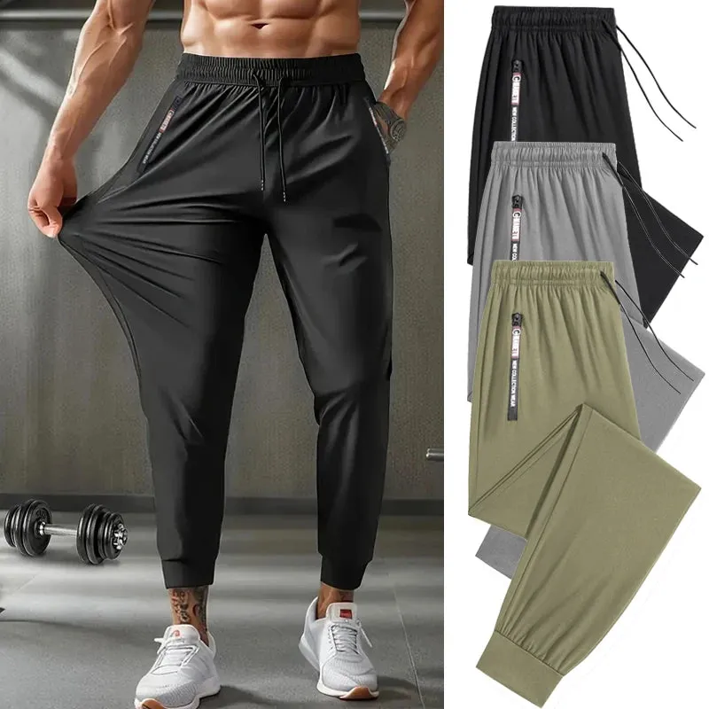PUPU Sports Men's Athletic Quick Dry Pants with Zipper Pockets Lightweight Stretchy Sweatpants full length
