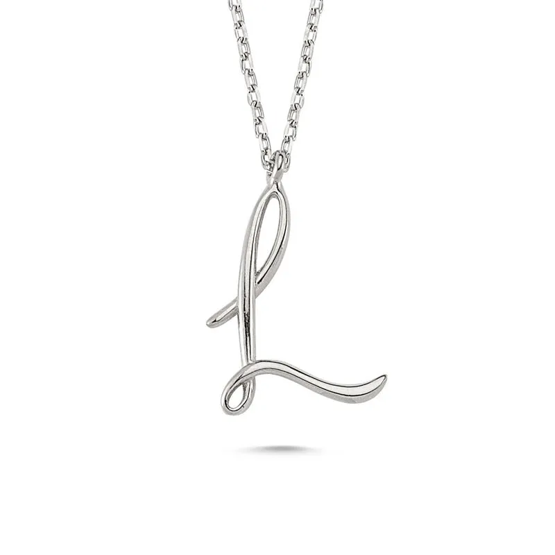 Amorium Jewelry L Letter Mini Initial Silver Necklace with flat letter pendant