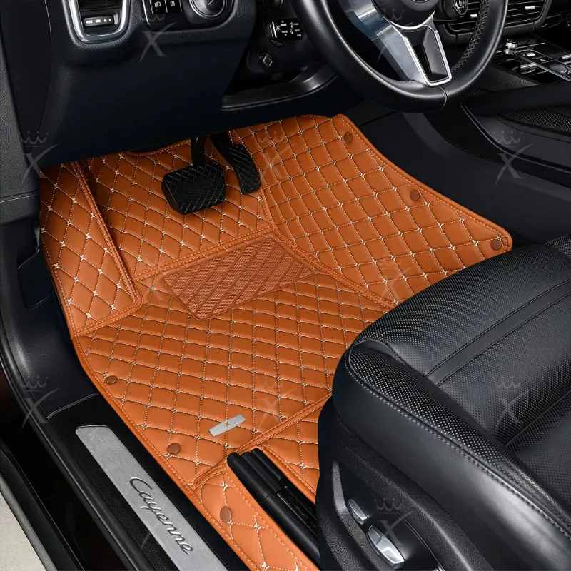 Luxus Car Mats Diamond Series floor mats in caramel brown with diamond stitching