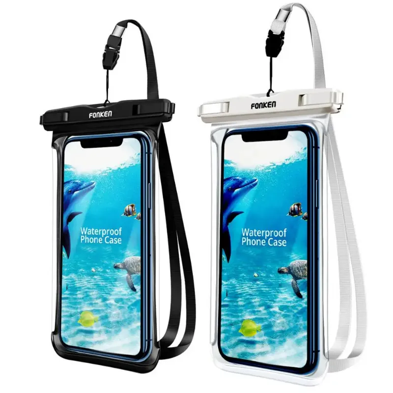 PUPU Sports Waterproof Phone Pouch IPX8 Full Touch Screen Underwater Phone Case with clear TPU design and neck lanyard