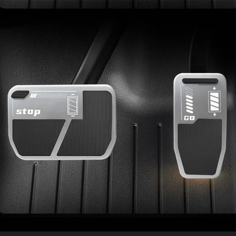 Tesstudio Brake Pedal Foot Pedals Non-Slip Performance Foot Rest For Tesla showing aluminum pedal covers