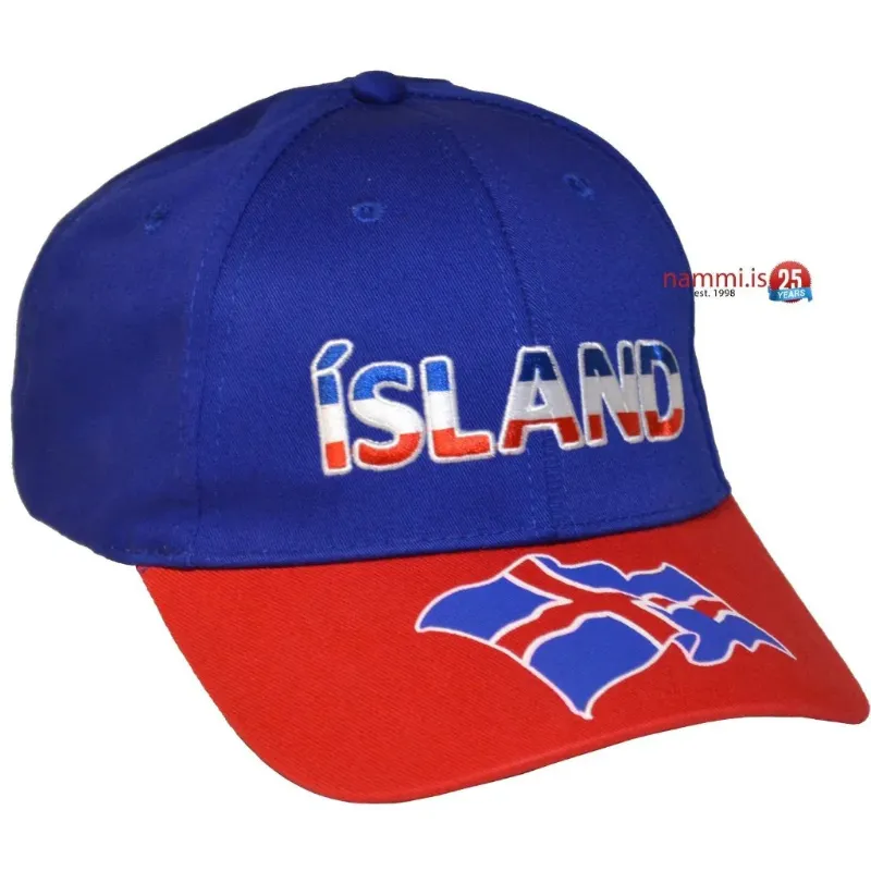 Nammi Cap Icelandic Flag / Blue no.2 displaying blue cap with Icelandic flag embroidery
