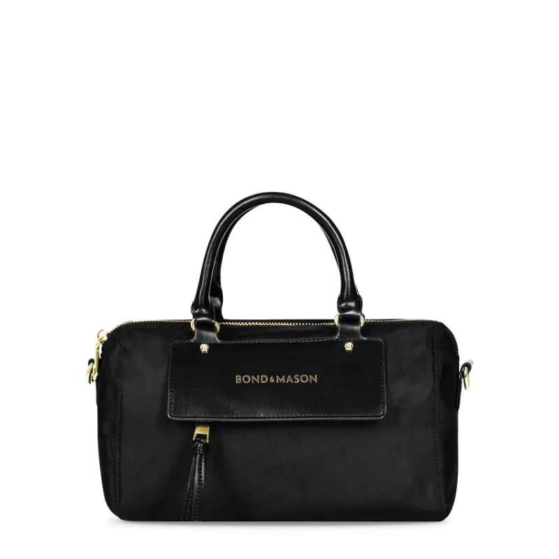Bond & Mason The Chandler Bag showing nylon and vegan leather weekend bag with gold-tone hardware