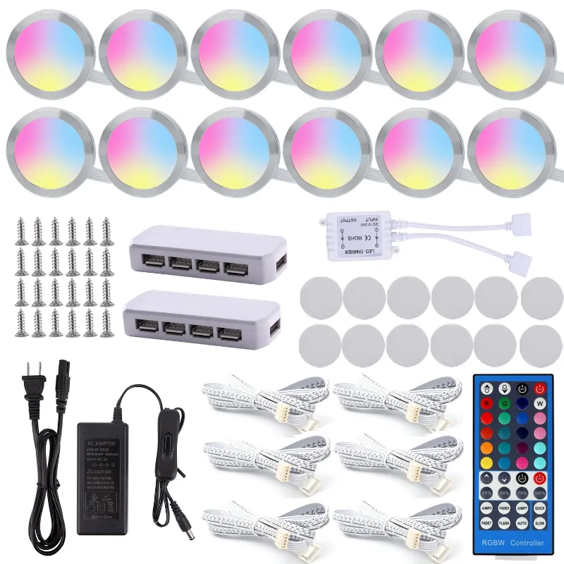 AIBOO RGBW/RGBWW Color Changing Puck lights 12 Pack with remote control