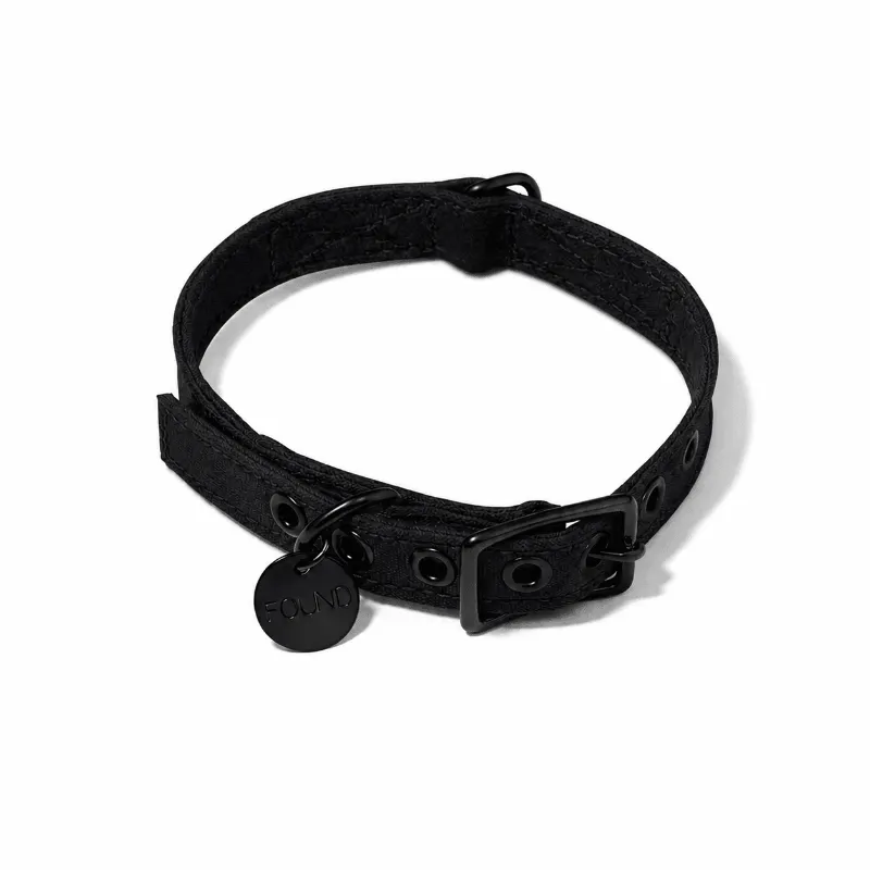 Found My Animal Black Waxed Cotton Canvas Cat & Dog Collar with matte black hardware