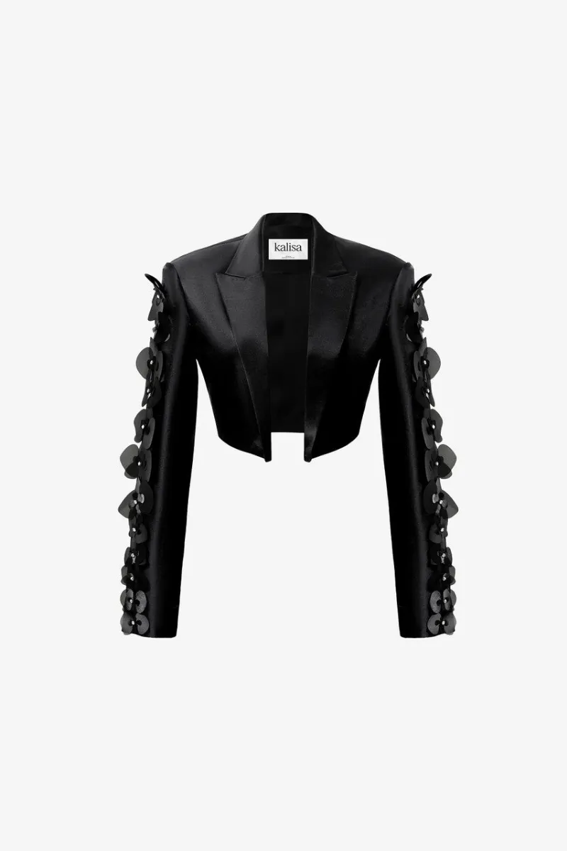 Kalisa Dimensional Crop-Top Blazer Embellished Orchid on display