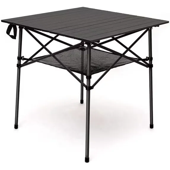 SunnyFeel Outdoor extremely lightweight camping table in brown with mesh storage net