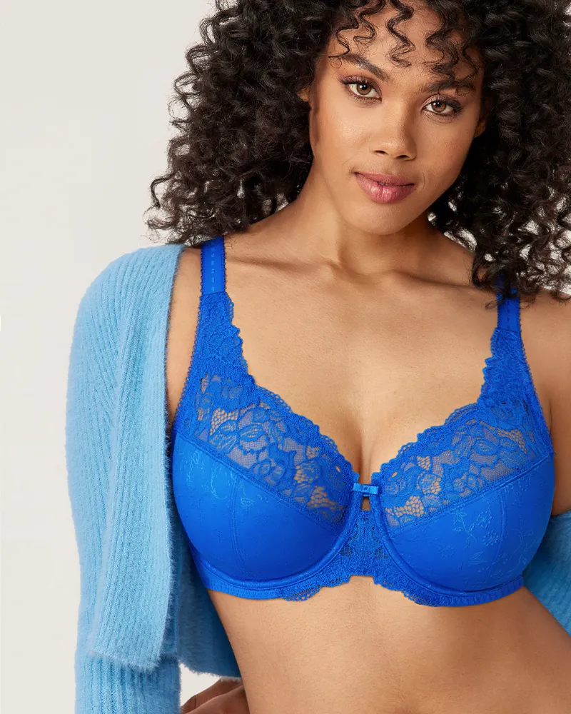 Essenther Global Beauty Lace Bra with lace trim detail and underwire support for fuller busts
