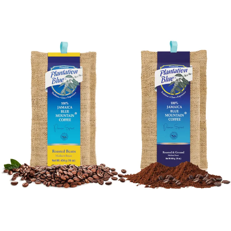 Plantation Blue Coffee Plantation Blue 100% Jamaica Blue Mountain Coffee Roasted Whole Beans & Ground 2lbs Bundle