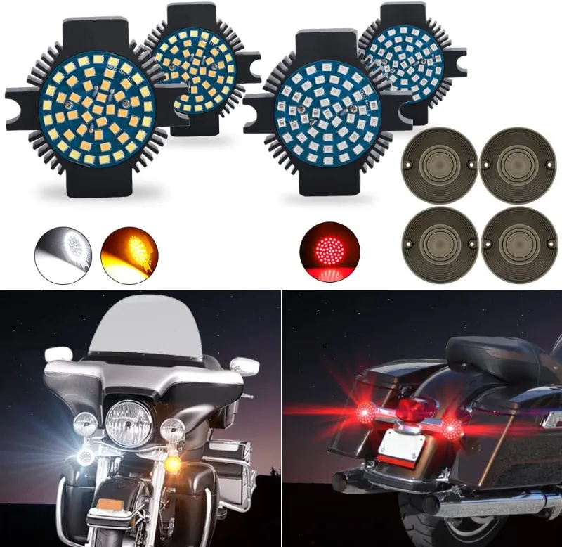 Sunpie Flat Style LED Turn Signal Kit for Harley Davidson showing four LED inserts