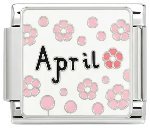 Charms Official April on Silver charm with month text