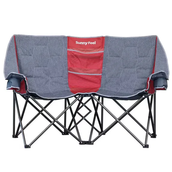 SunnyFeel Outdoor Heavy-Duty Portable Comfortable Large Outdoors Double Camping Chair Folding Loveseat in gray
