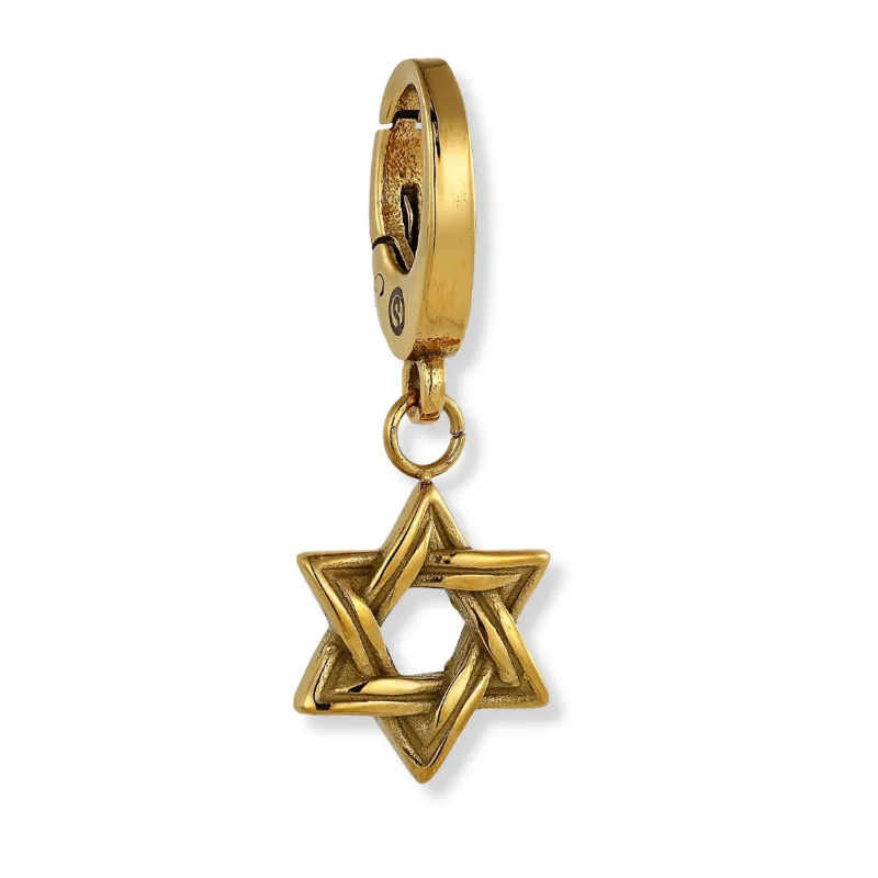 Sleek Fit Jewelry Star of David Pendant in gold, large size, shown close up on a plain background.