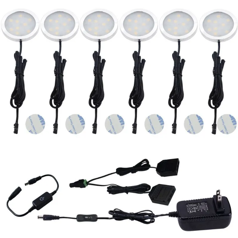 AIBOO Under Cabinet LED Puck Lights Kit with Touching Dimming Switch 6 Lights installed under kitchen cabinet