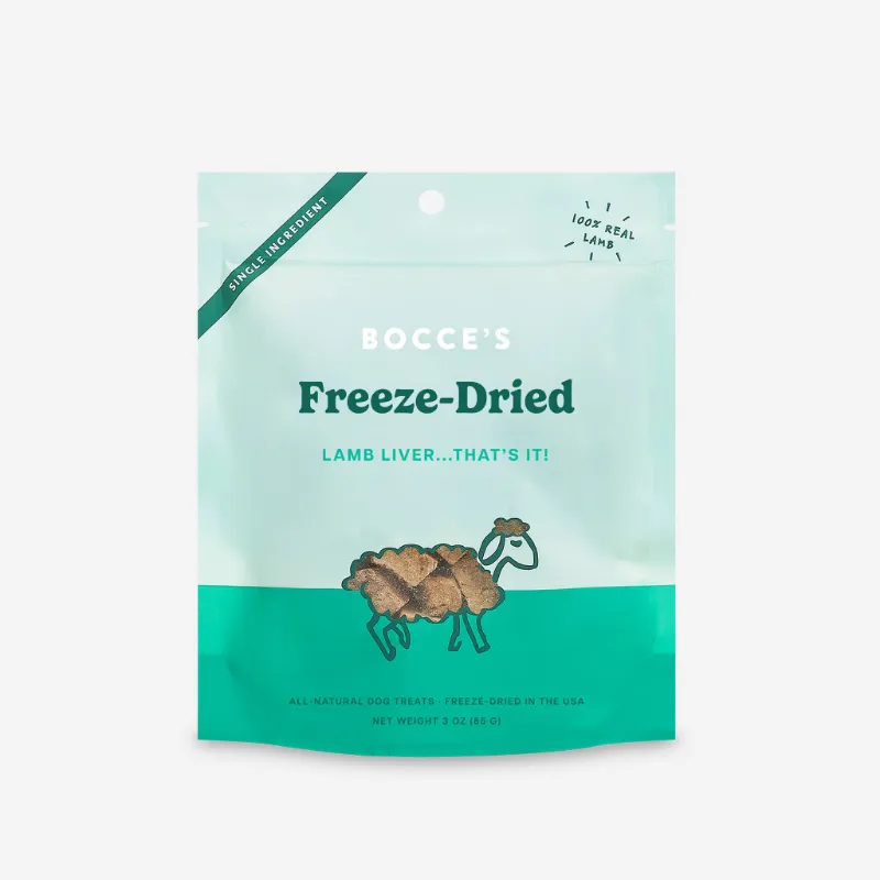 Found My Animal Bocce's Bakery Lamb Liver Freeze-Dried dog treats in open bag