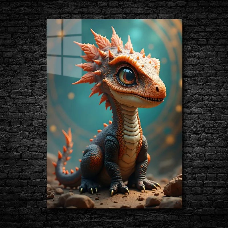 CruArt Ember the Baby Dragon metal print showing colorful fantasy dragon character