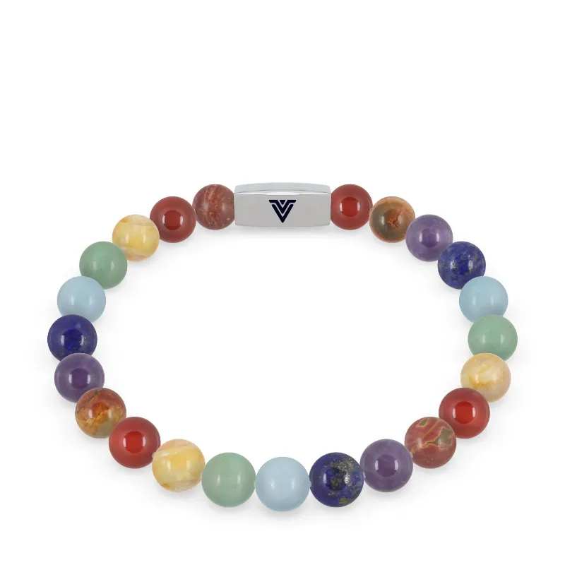 VOLTLIN 7 Chakra Stretch Bracelet with seven gemstone beads on clear elastic cord
