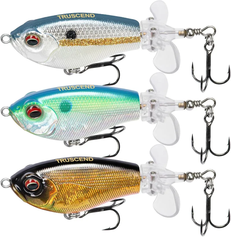 Truscend Fishing PoPobait Top Water Whopper Plopper Fishing Lures showing double-blade tail design