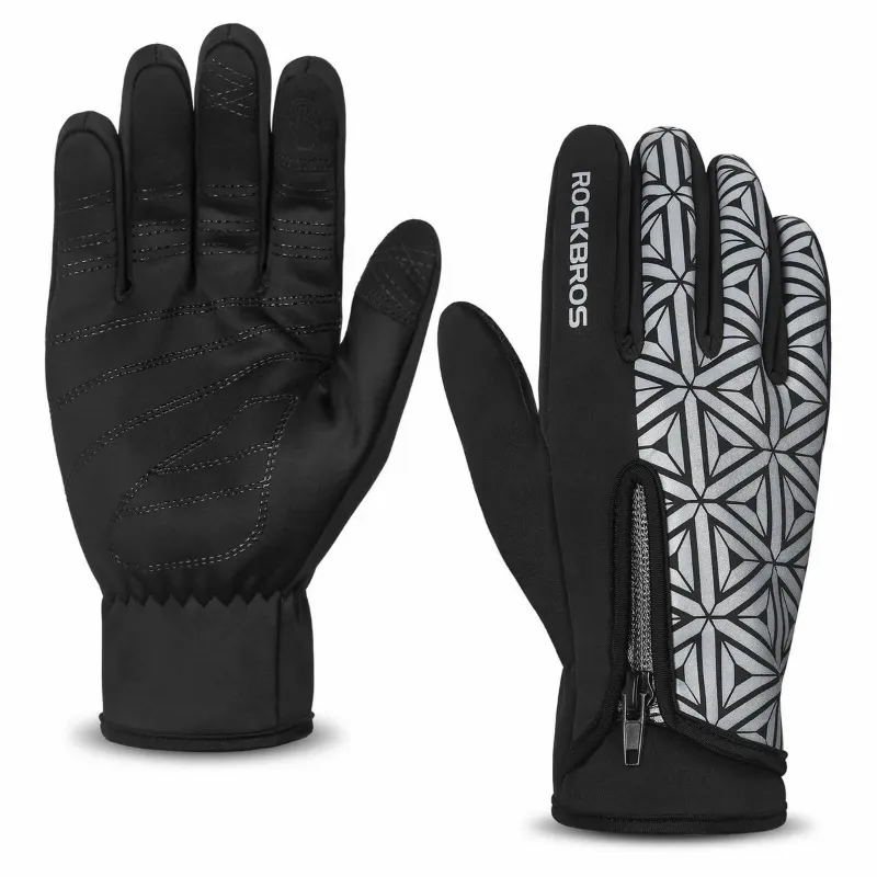 RockBros US Fleece Full Finger Cycling Gloves for winter riding with touchscreen compatibility