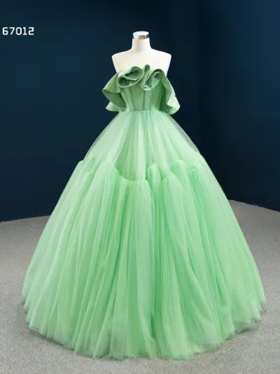 Selinadress A-line Ball Gowns Sweet 16 Green Long Formal Dress Evening Gowns RSM67012 green tulle gown with flouncing