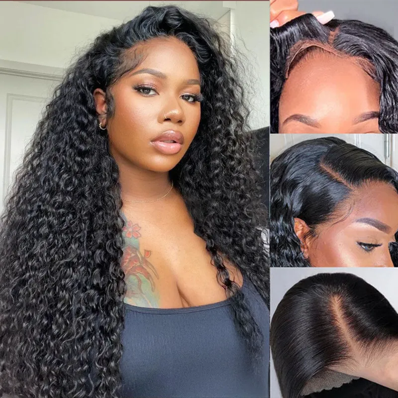 Megalook 13x6 Three-Go Glueless Wig Curly wig with finger coil ends shown in natural black