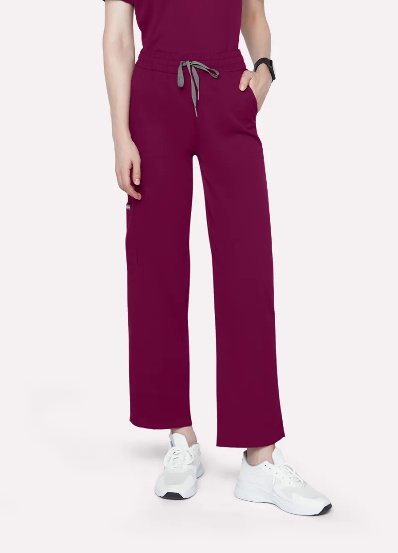 COMENII StyleFlex 6-Pocket Essential Scrub Pant in wine red
